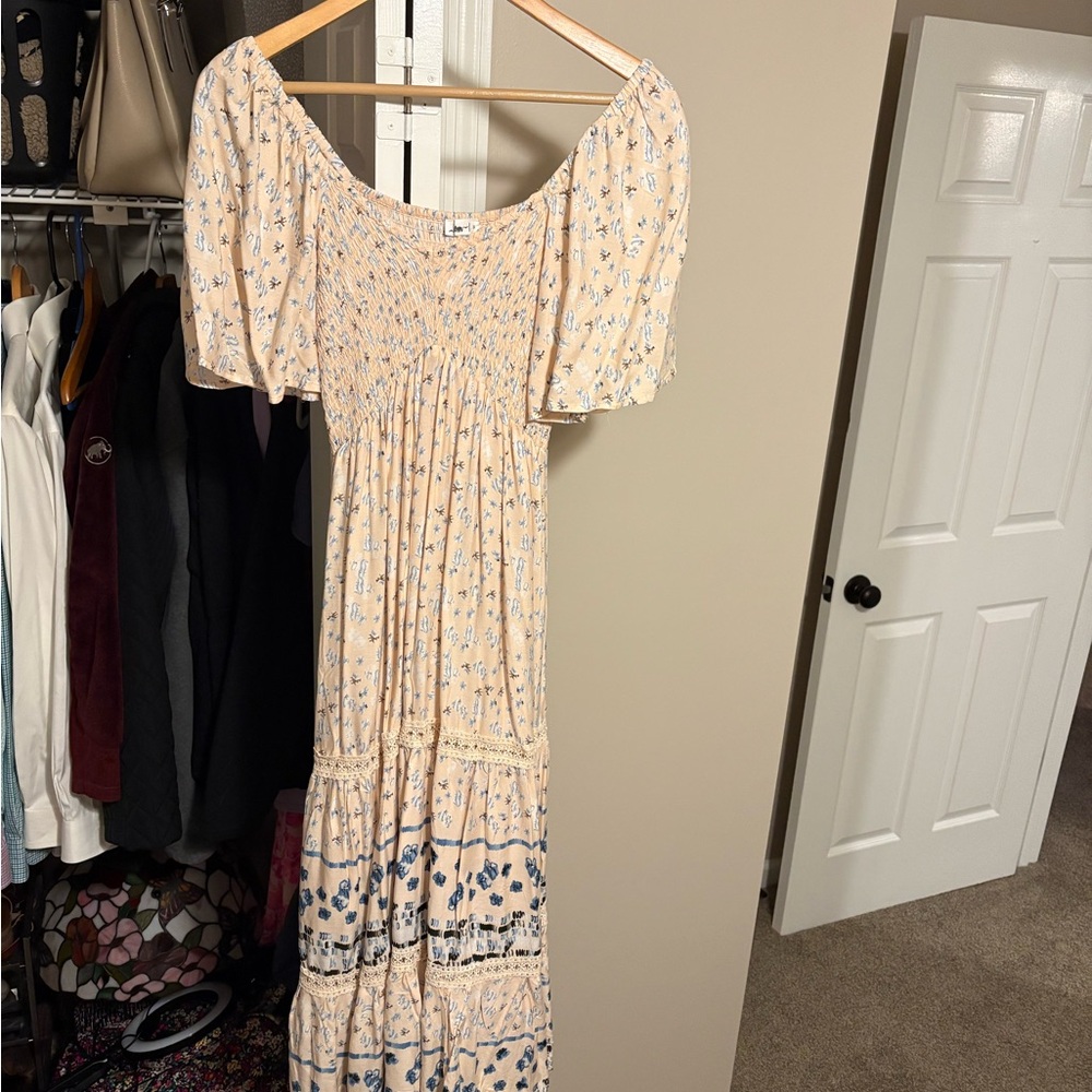 Pink and Blue Floral Maxi Dress-maternity dress